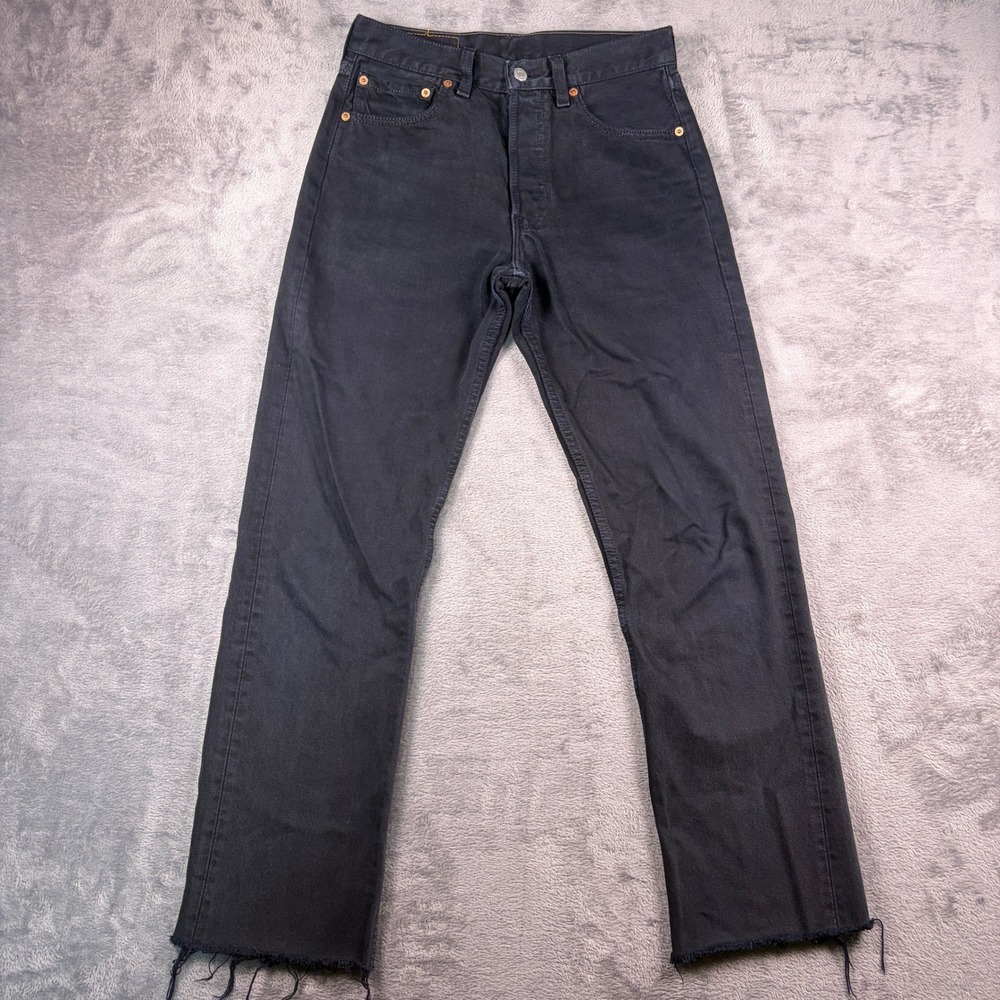Vintage 90s Levi's 501 Jeans Men's 28x28 Black Button Fly Raw Hem Made in USA